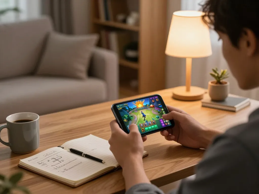 Play the exciting tải sun win app on your smartphone at a cozy home desk, enhancing your gaming experience responsibly.
