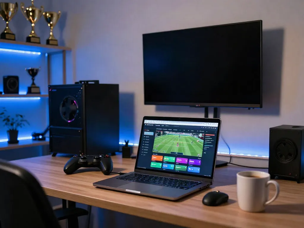 Engaging user experience on FIVE88 platform with laptop and sports updates.