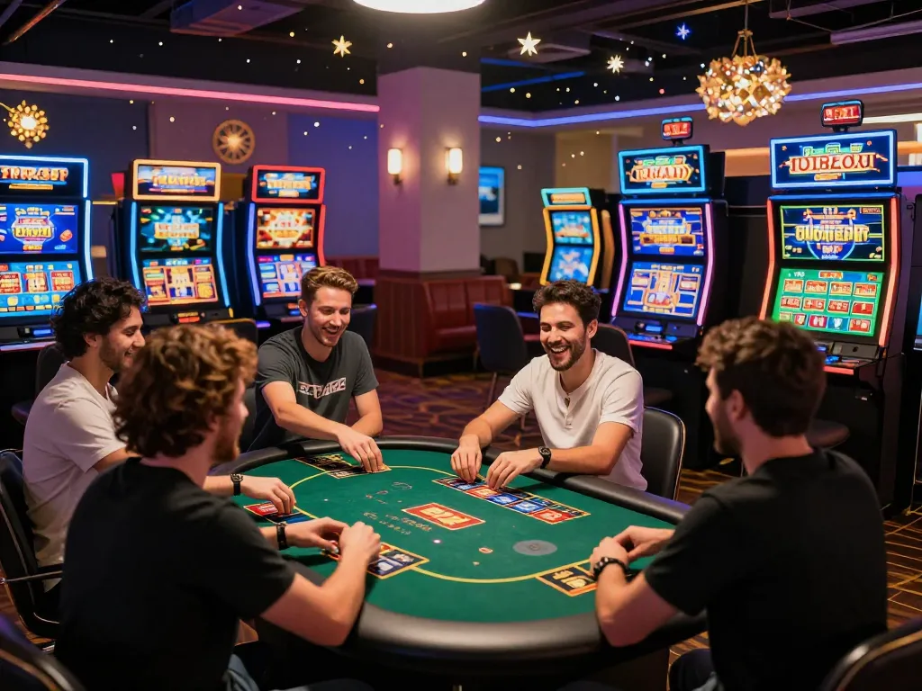 Players enjoying live poker and slot games on the TK88 platform, showcasing a vibrant online gaming atmosphere.