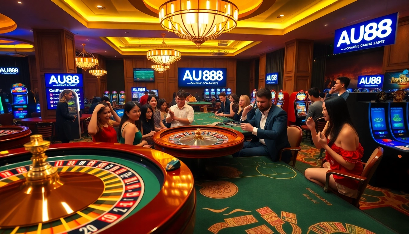 Engaging players enjoying the excitement of AU88 casino games in a vibrant setting.
