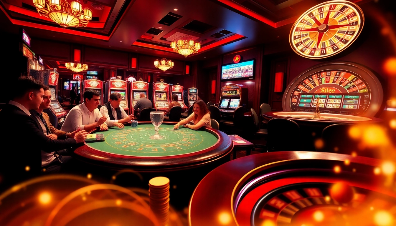 Experience the thrill of gaming at LUCK8 COM with a vibrant casino atmosphere featuring poker and slot machines.