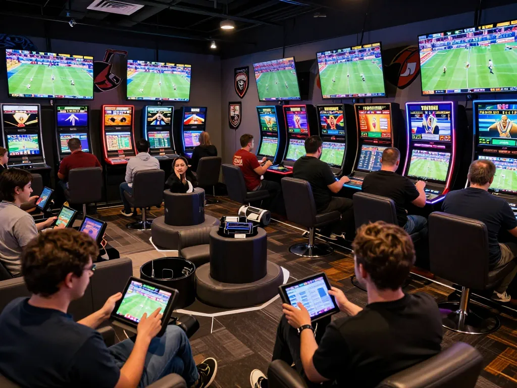 Bet on live sports at 789WIN with enthusiastic players watching games on multiple screens.