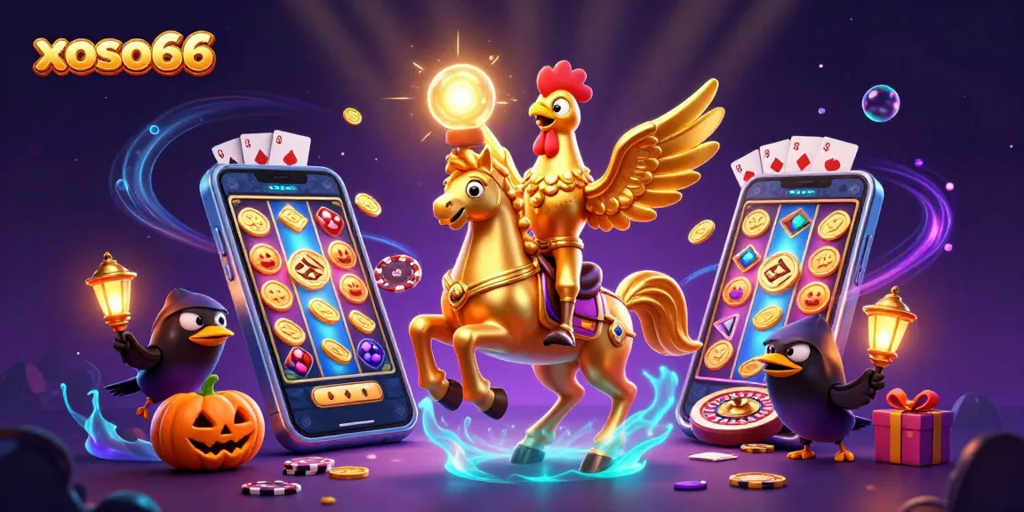 Xoso66 golden rooster character in a casino scene, winning at online slots and surrounded by excitement.