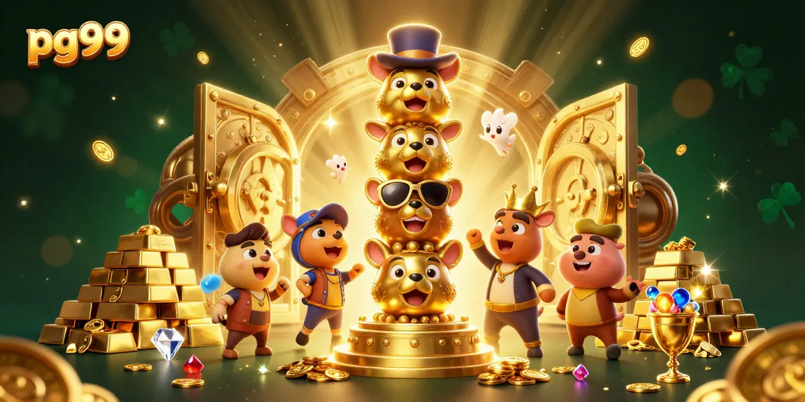 Engage in thrilling gambling adventures with pg99 in a vibrant 3D casino illustration.
