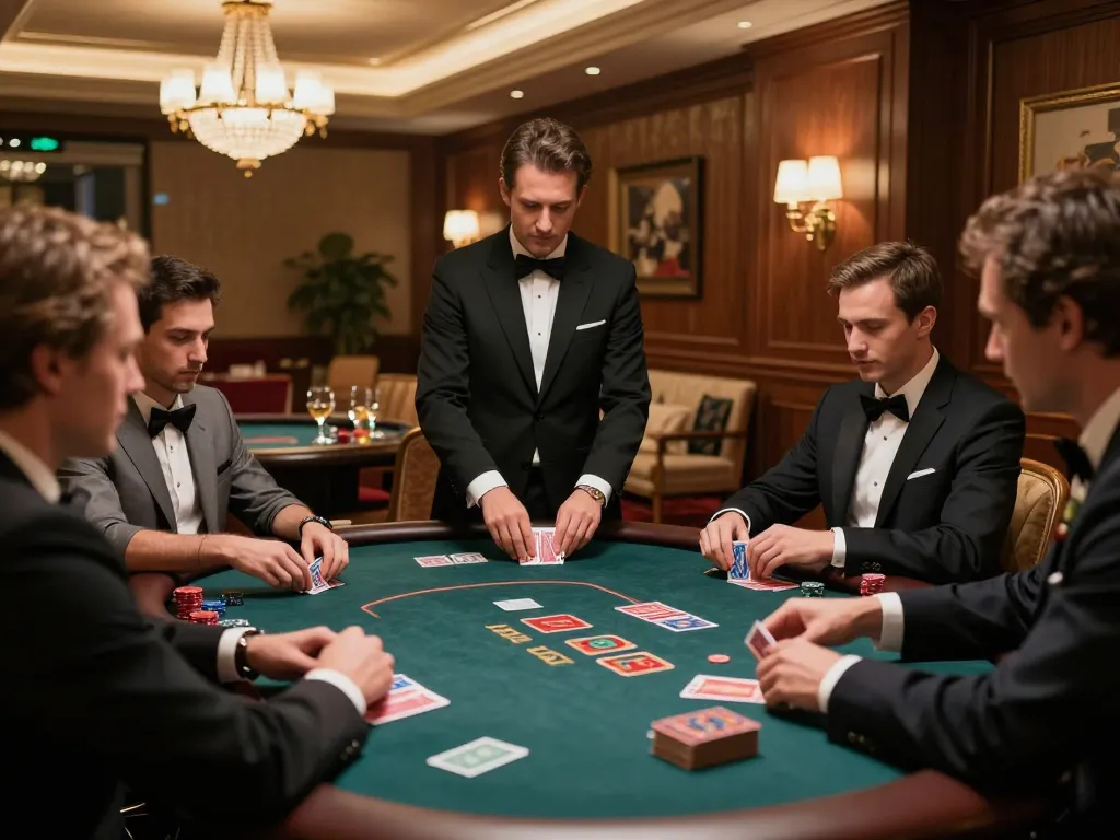 Players strategizing at SHBET's exclusive poker table in a high-roller casino environment.