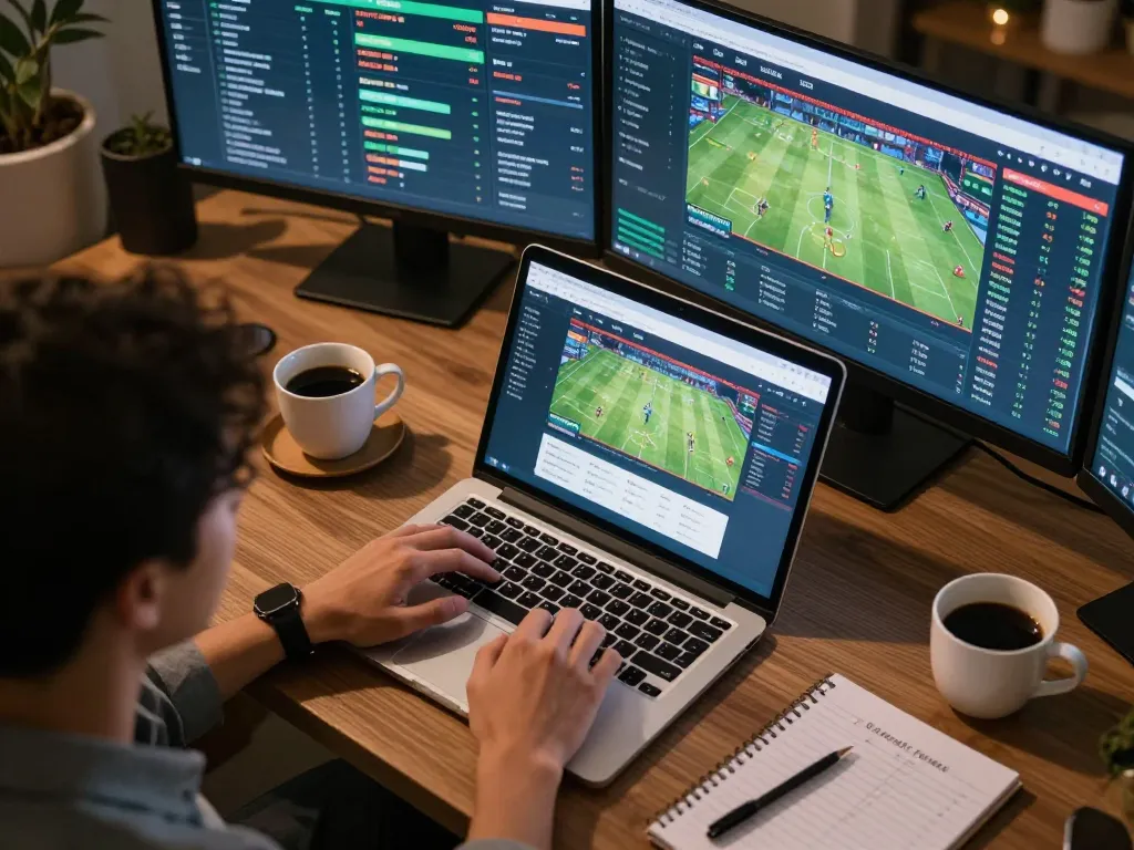 Kèo nhà cái displayed on a laptop during a thrilling online sports betting session.