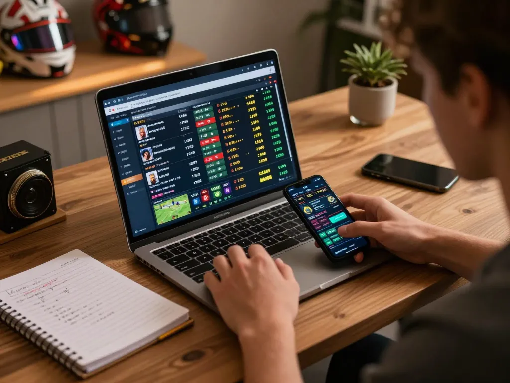 Engaging in online sports betting on LV88 with real-time odds displayed on a laptop.