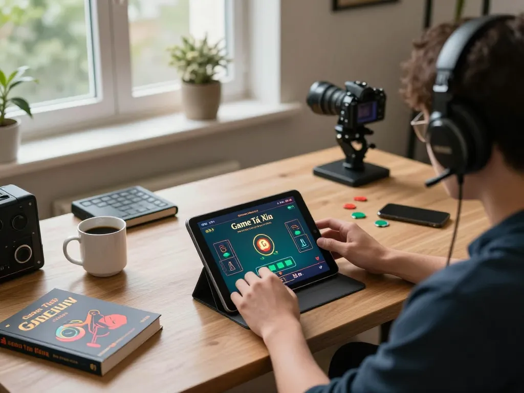 Player engaged in Game Tài Xỉu on tablet, showcasing strategic online gambling.
