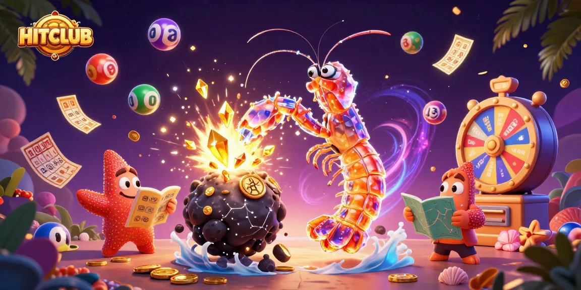 Join the excitement at HITCLUB with vibrant lottery balls and a dynamic casino scene.