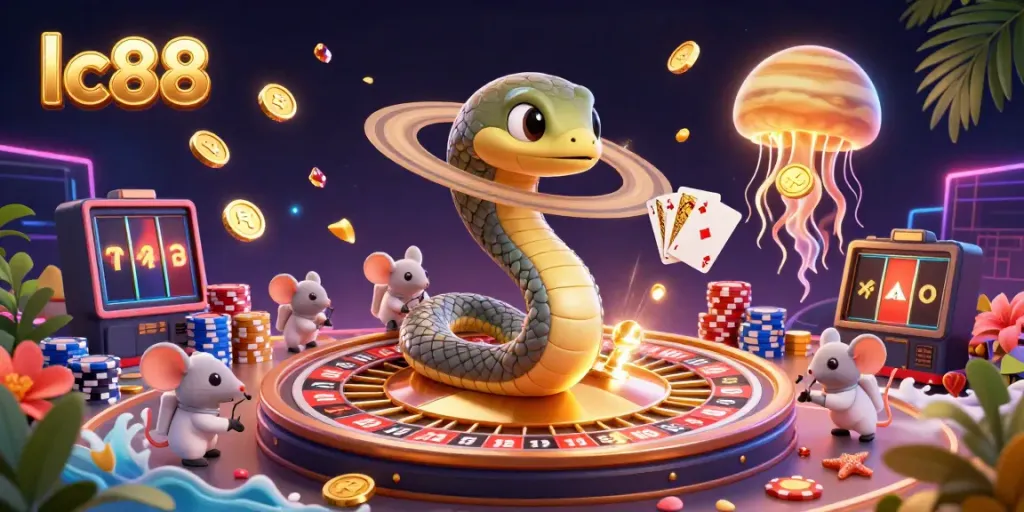 Experience thrilling gameplay as lc88’s cosmic dealer presides over a gambling adventure with vibrant characters and dynamic elements.