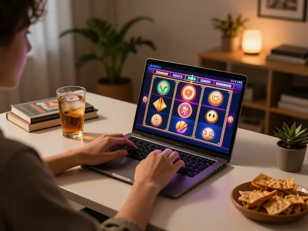 Person gaming at home using https://www.atqvn.com/ online slots platform, showcasing an engaging and relaxed environment.