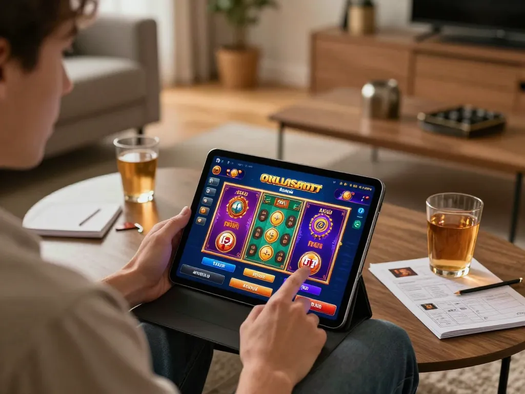 Play slots on RR88 in a cozy living room with strategic gaming elements and a warm atmosphere.