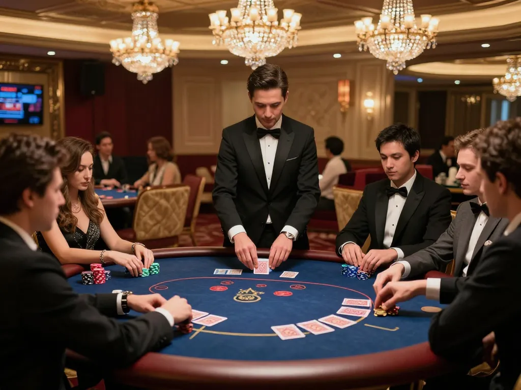 Players in a VIP area engaged in a high-stakes game at 68gamebaivn casino, showcasing luxury and strategic gameplay