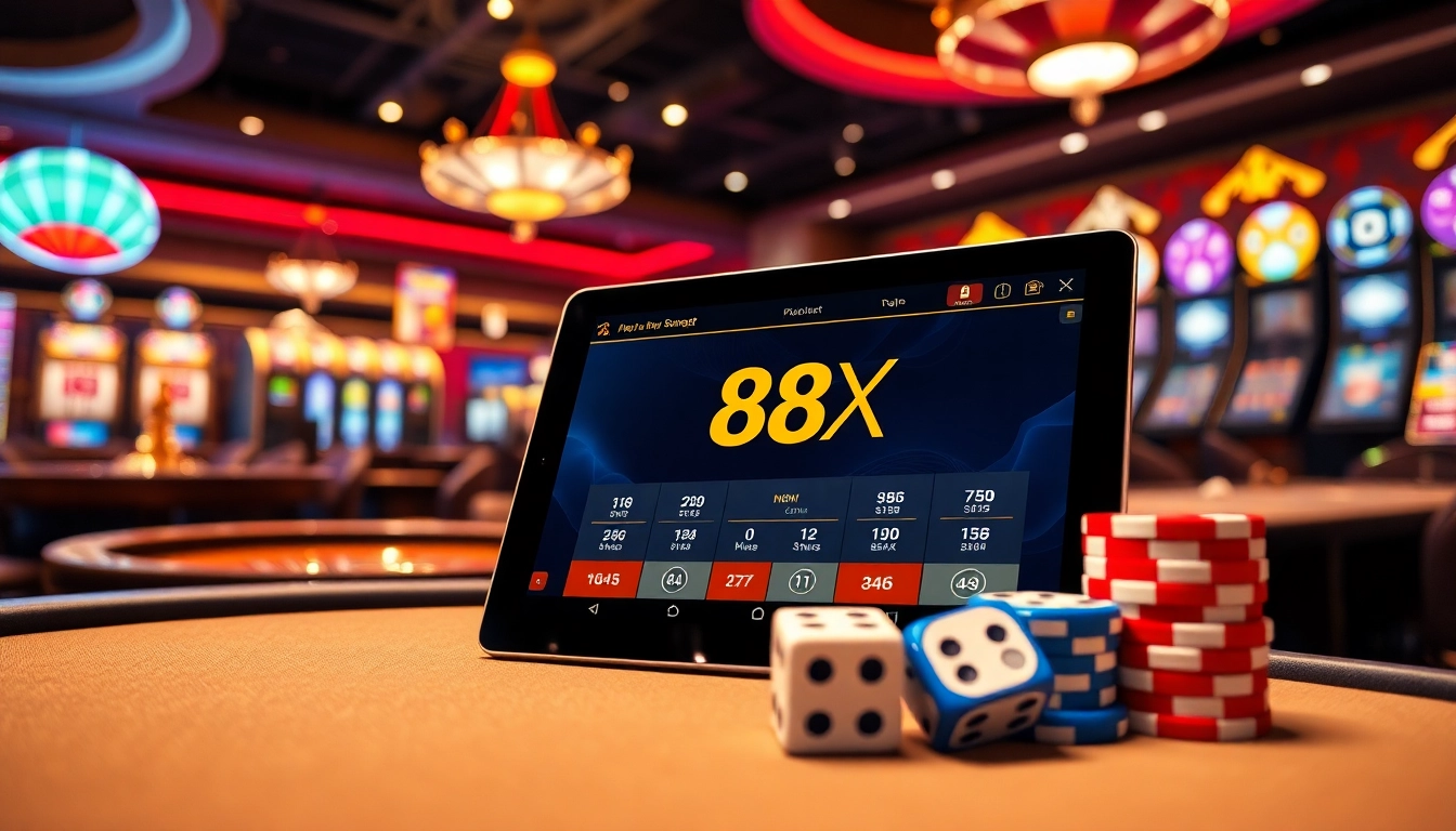 Experience high-stakes gaming with the 88XX app in a vibrant casino ambiance.