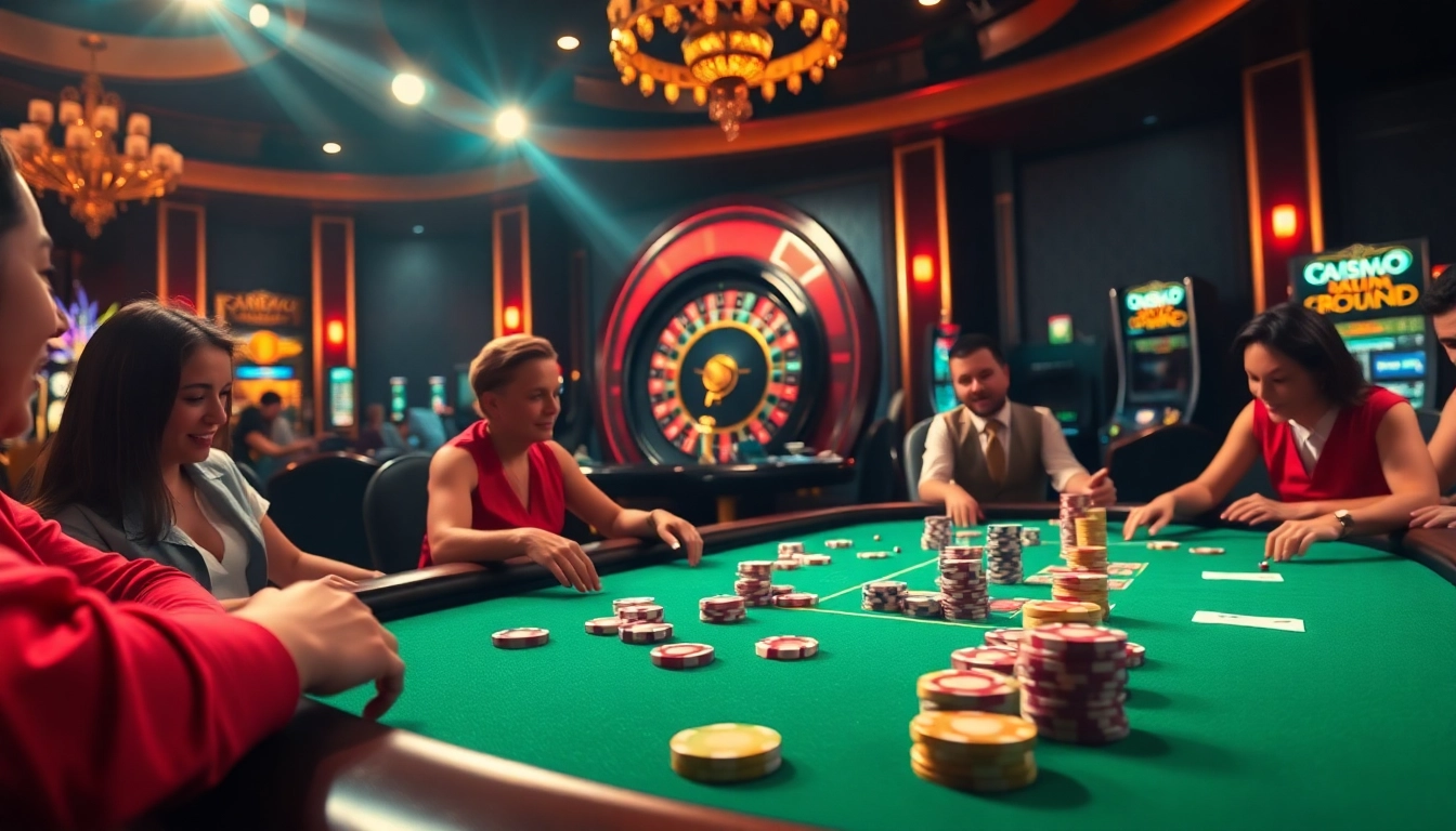 Exciting poker game scene at nk88nk.com showcasing vibrant chips and roulette wheel.