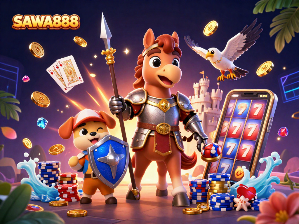 Experience thrilling wins at SAWA888 with dynamic slot reels and vivid casino elements.