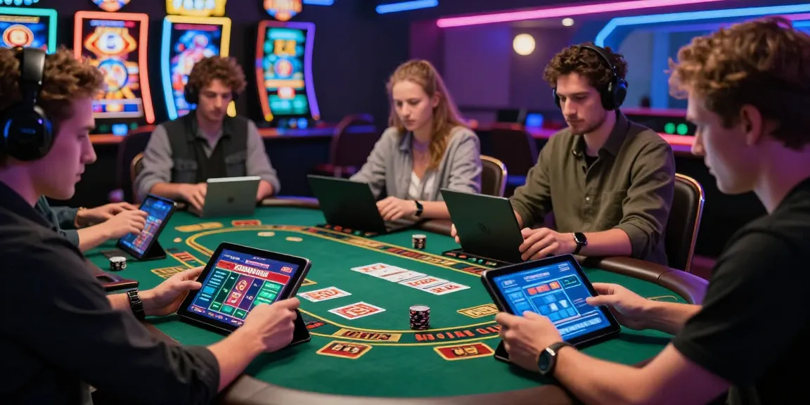Mastercard casinos featuring lively players engaging in virtual games with immersive graphics and vibrant casino atmosphere.