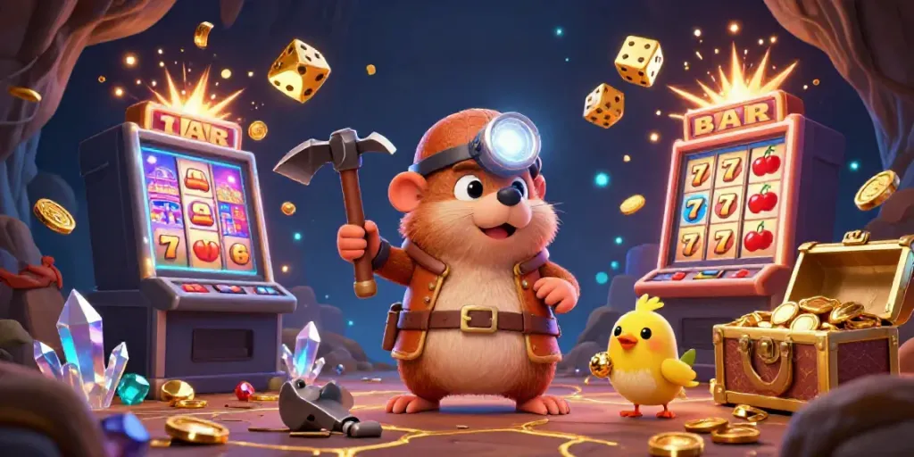 Experience thrilling wins at 88go with a vibrant 3D casino scene showcasing a treasure hunter mole and casino elements.