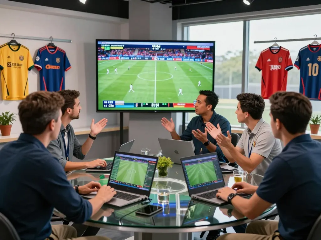 Live football analysis session at 7M with analysts discussing real-time statistics.