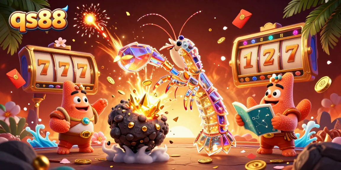 Engage with qs88’s vibrant gaming universe, where a galactic shrimp battles for golden jackpots amidst rich casino elements.