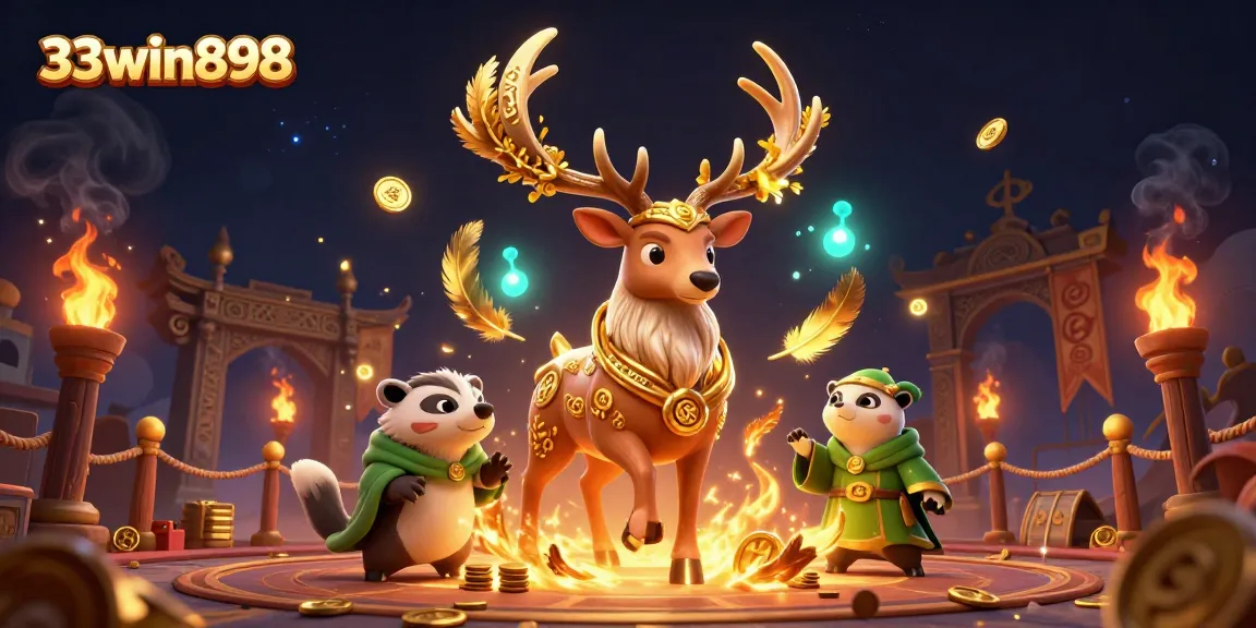 Engage with 33win898's exciting gaming atmosphere featuring magical elements and characters.