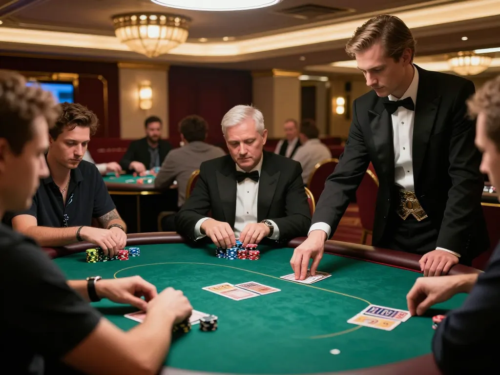 Players strategizing over a poker table at TG88, showcasing competitive gameplay in a luxurious setting.