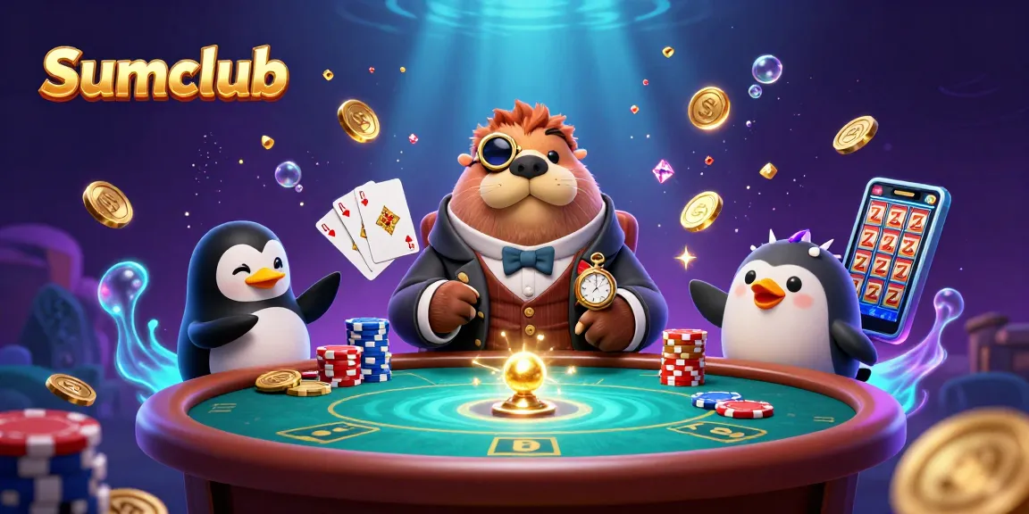Sumclub's jolly walrus and friends play poker under the sea, showcasing thrilling casino excitement.