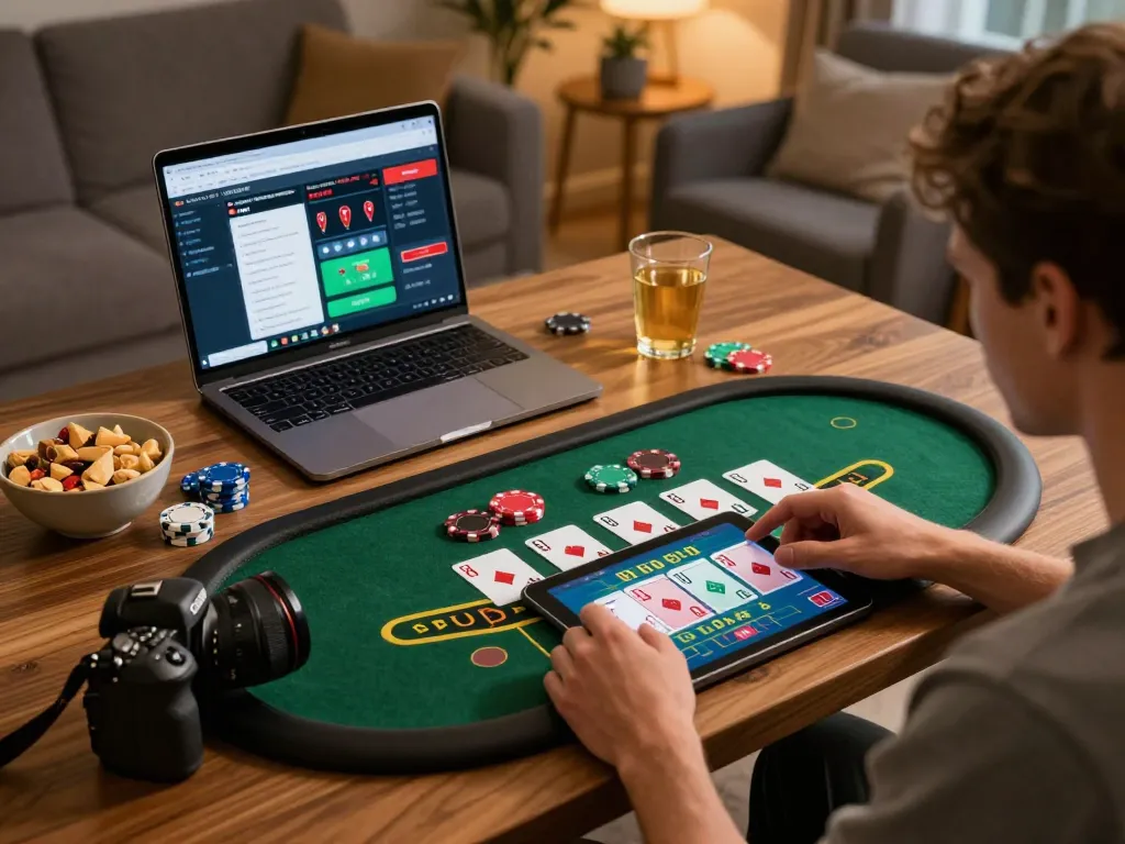 Engaging gameplay on go88 tablet showcasing thrilling blackjack action in a cozy home setting.