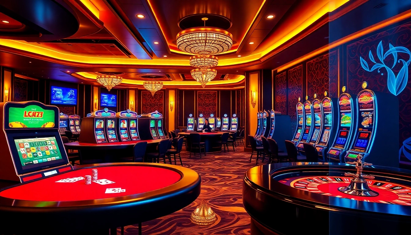 Engaging scene showcasing lc88 nhà cái uy tín with exciting casino elements, illustrating a vibrant online gambling atmosphere.