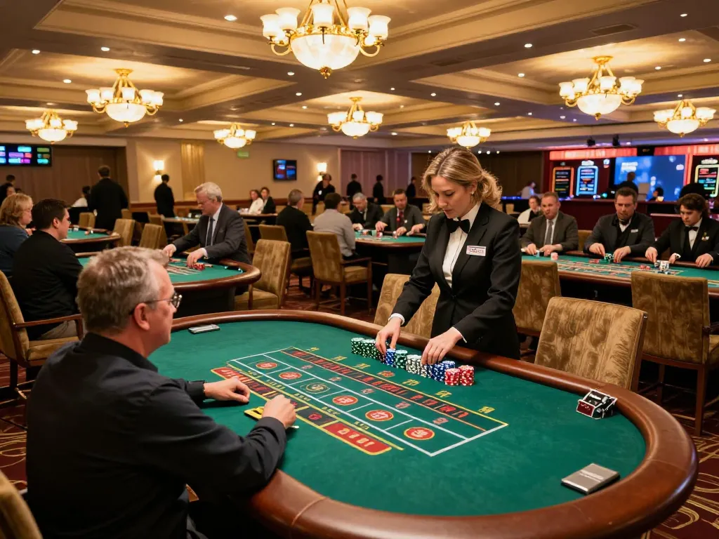 Players enjoying games at 58wiin casino floor, featuring roulette and blackjack tables.