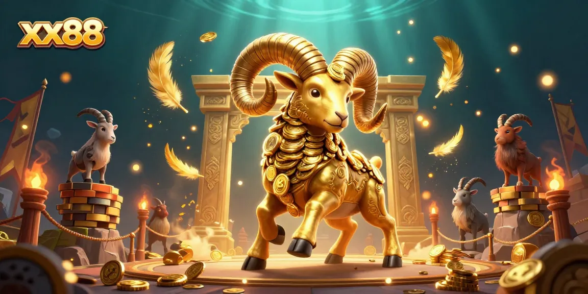 Experience the thrilling action of xx88 with a massive golden ram charging through a dynamic casino scene.