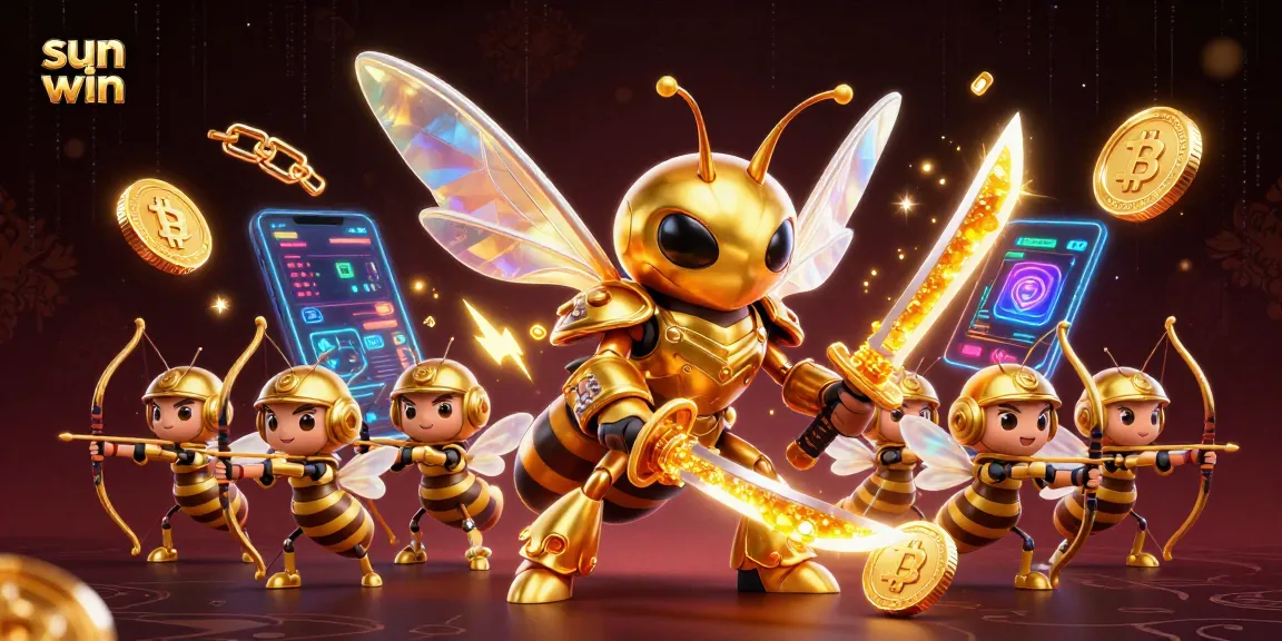 Experience the thrill of win with sun win at this vibrant 3D casino scene showcasing golden hornet samurai and crypto elements.