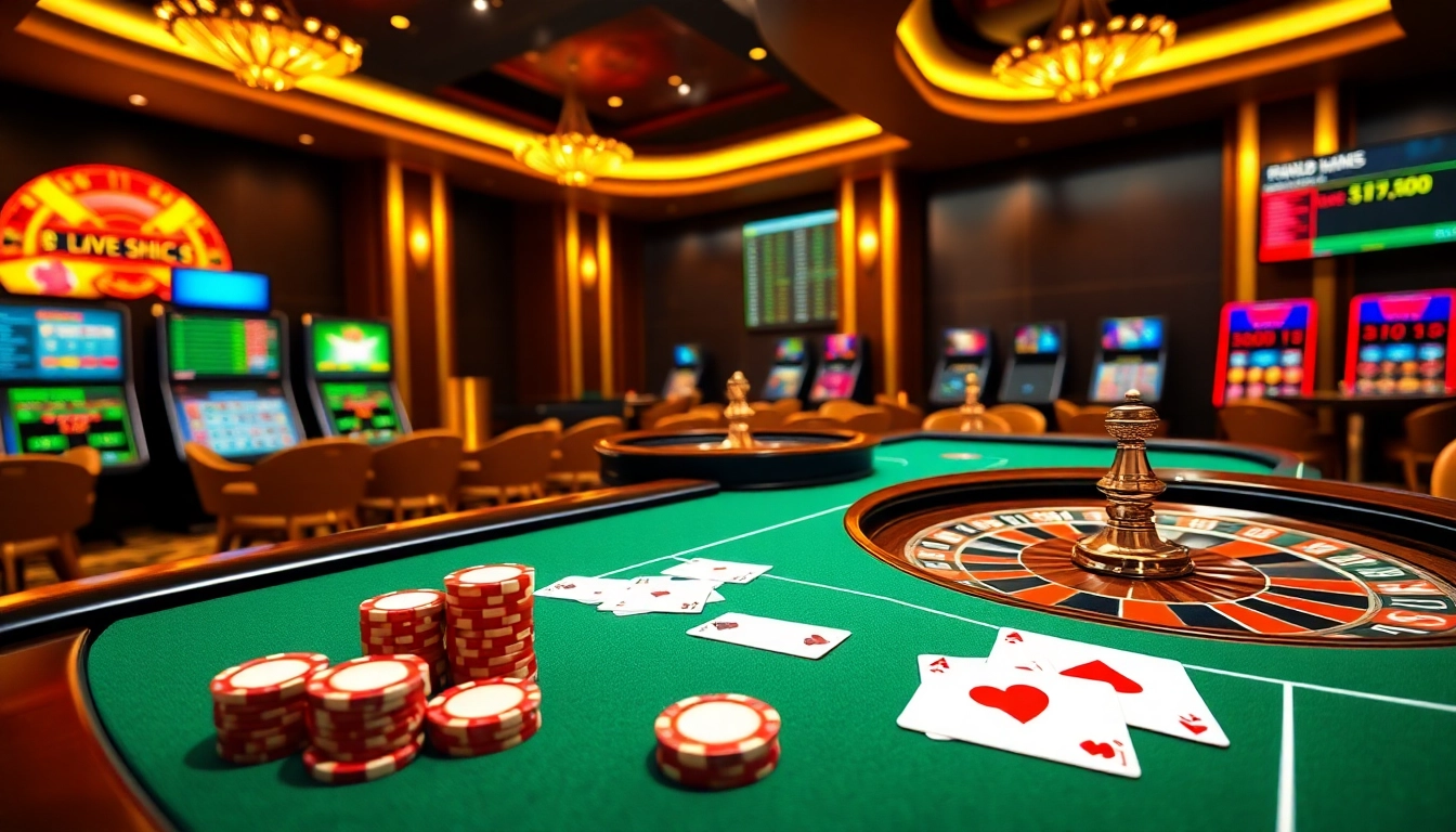 Experience the excitement of gambling at vu88.com with vibrant poker chips and a spinning roulette wheel.