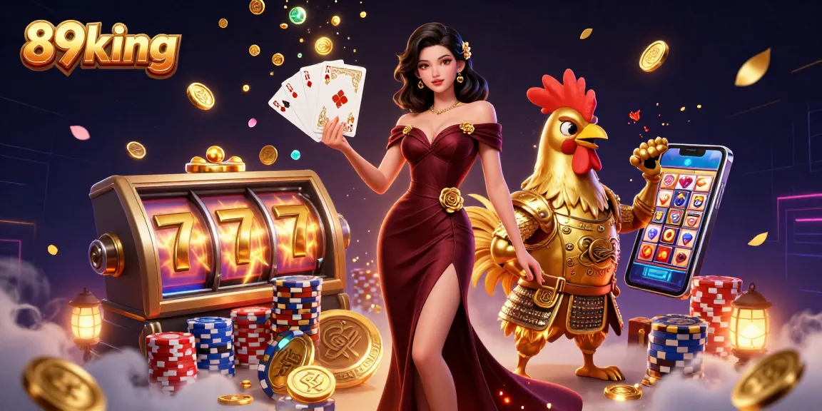 Win big with 89king at a vibrant casino illustrated scene featuring dynamic characters.