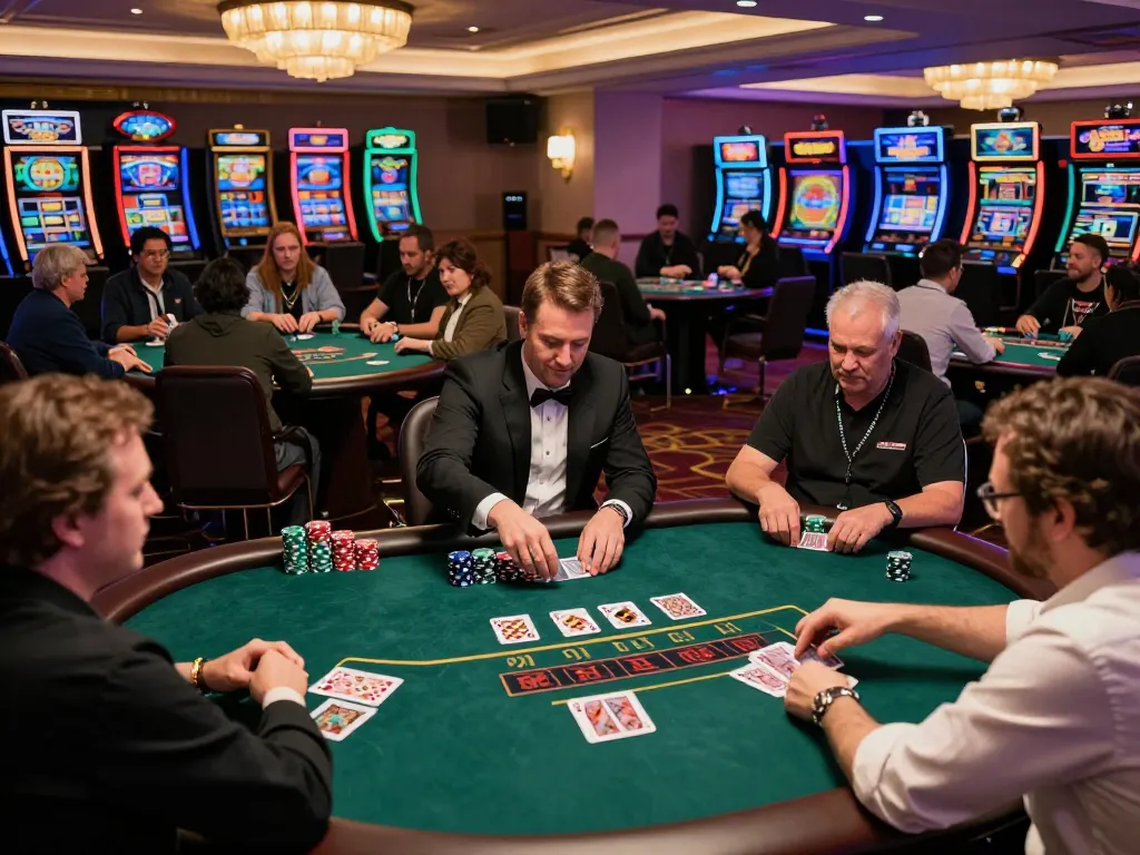 Players enjoying blackjack at an exciting casino floor with the dynamic atmosphere of 33win33win.