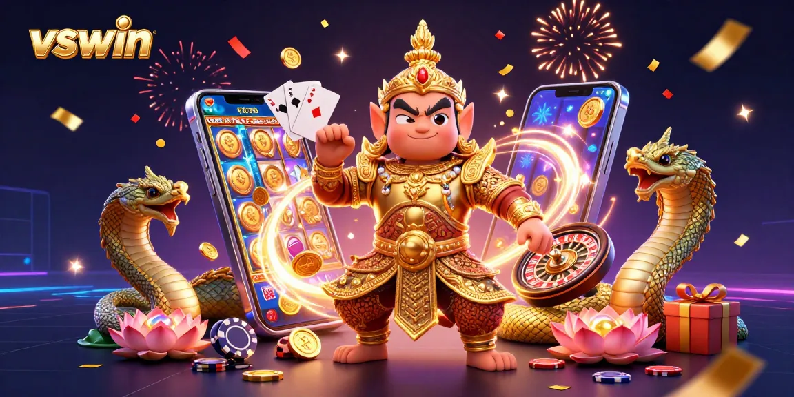 Spin vibrant slot games and win with vswin amidst celebratory casino elements.