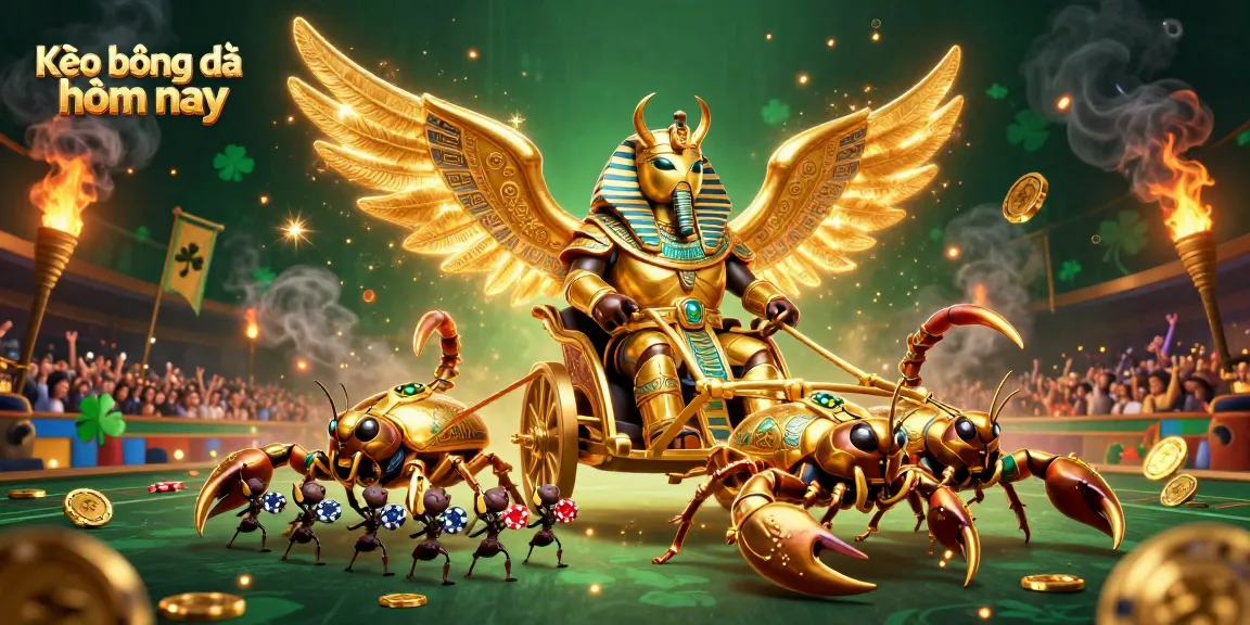 Kèo bóng đá hôm nay illustrates an action-packed digital scene showcasing a scarab and scorpions in a sports betting extravaganza.