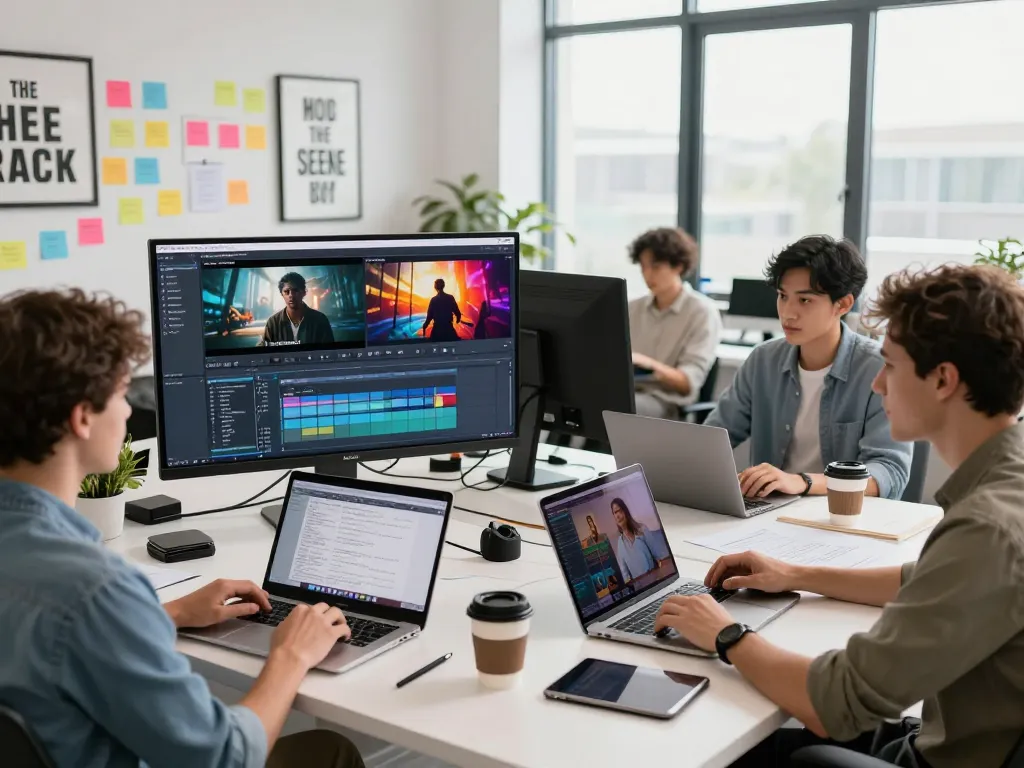 Content creators using Seedance AI in a dynamic video editing workspace