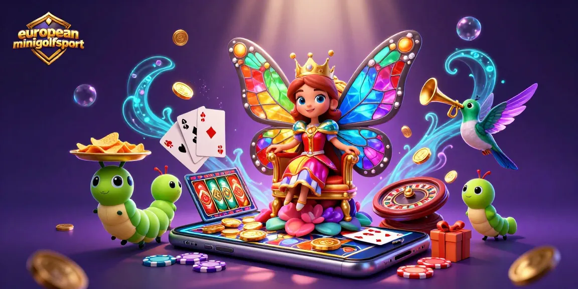 Experience the thrill of europeanminigolfsport with a vibrant casino scene featuring a butterfly queen and dynamic gaming elements.