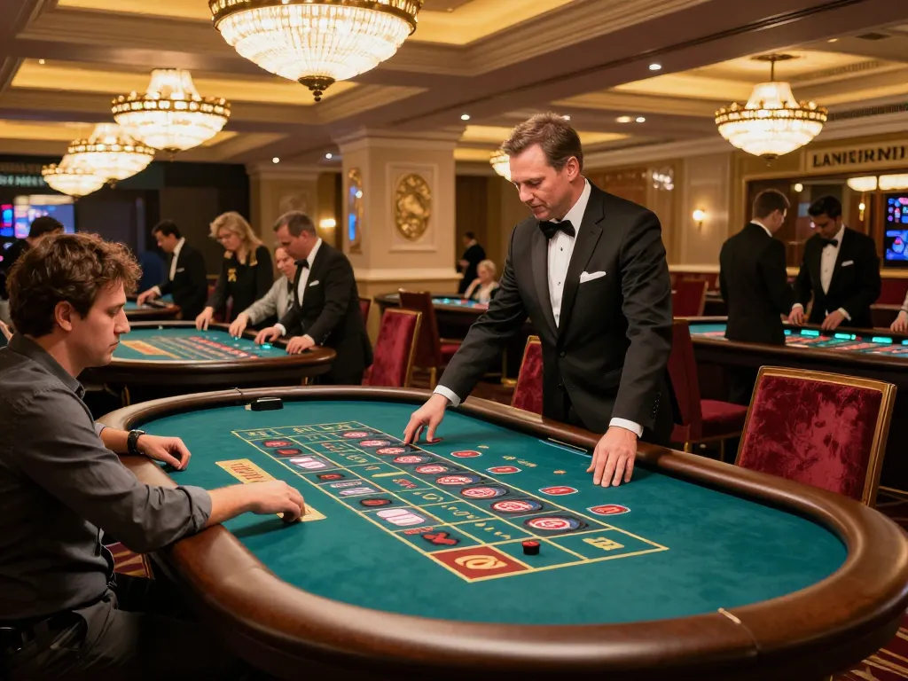 Bayvip players engaging at roulette tables in a luxurious casino environment