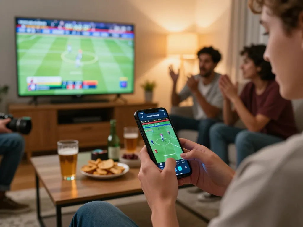 Player using N188 com betting app during live sports, creating an exciting home gambling atmosphere.
