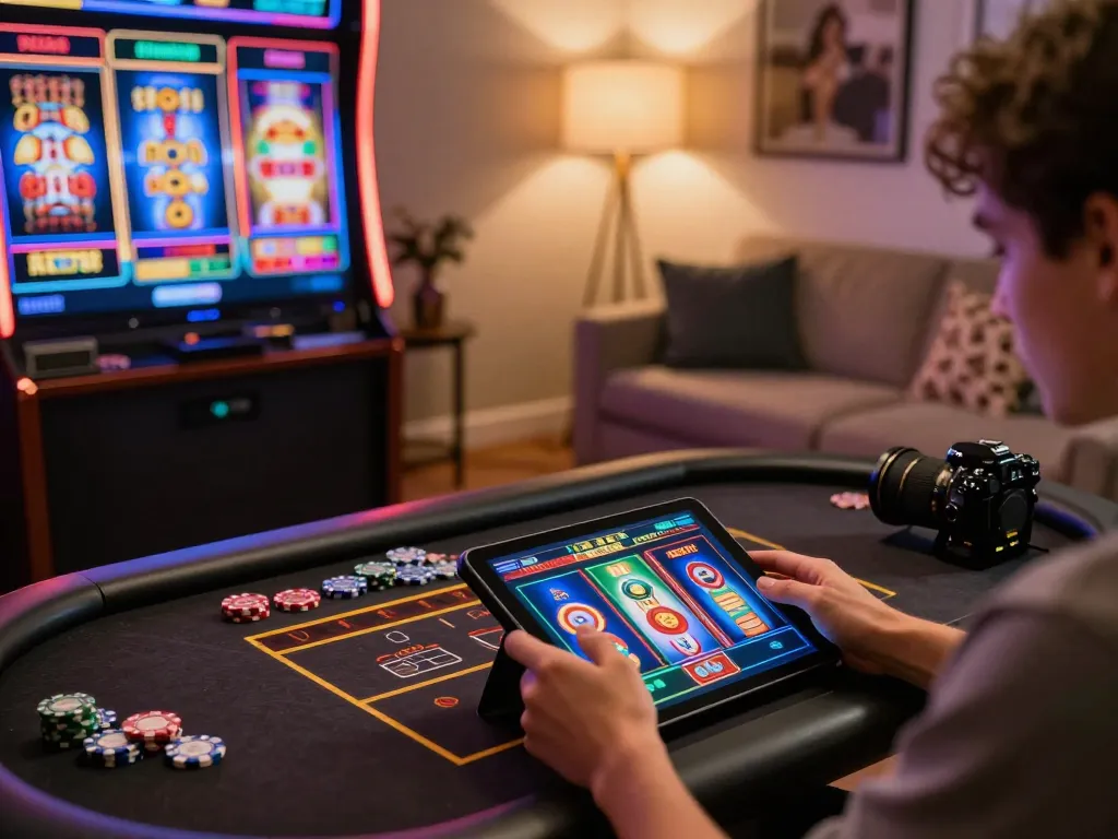 Engaging in online casino gaming with DA88 on a tablet in a cozy living room