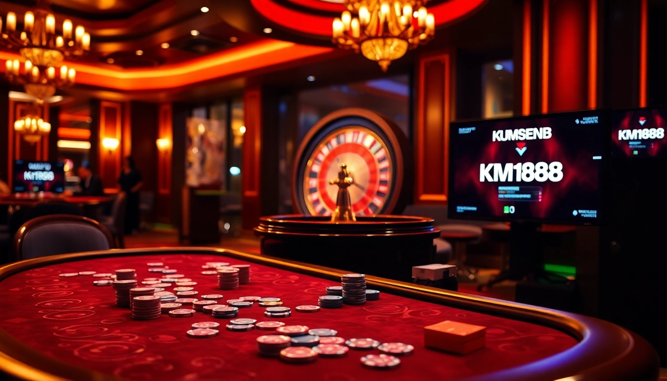 Experience the thrill of km1888b with vibrant casino tables and exciting games in a luxurious setting.