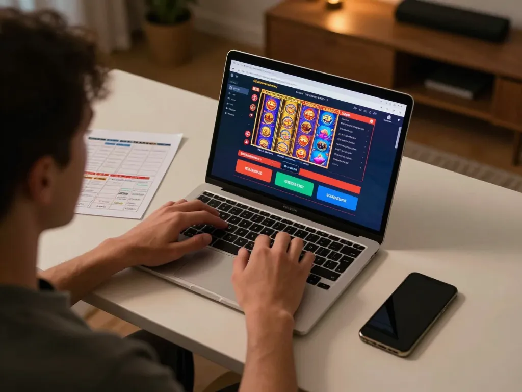 Engaging online casino gaming scene at https://123bz.uk.net/ with vibrant slots displayed on laptop