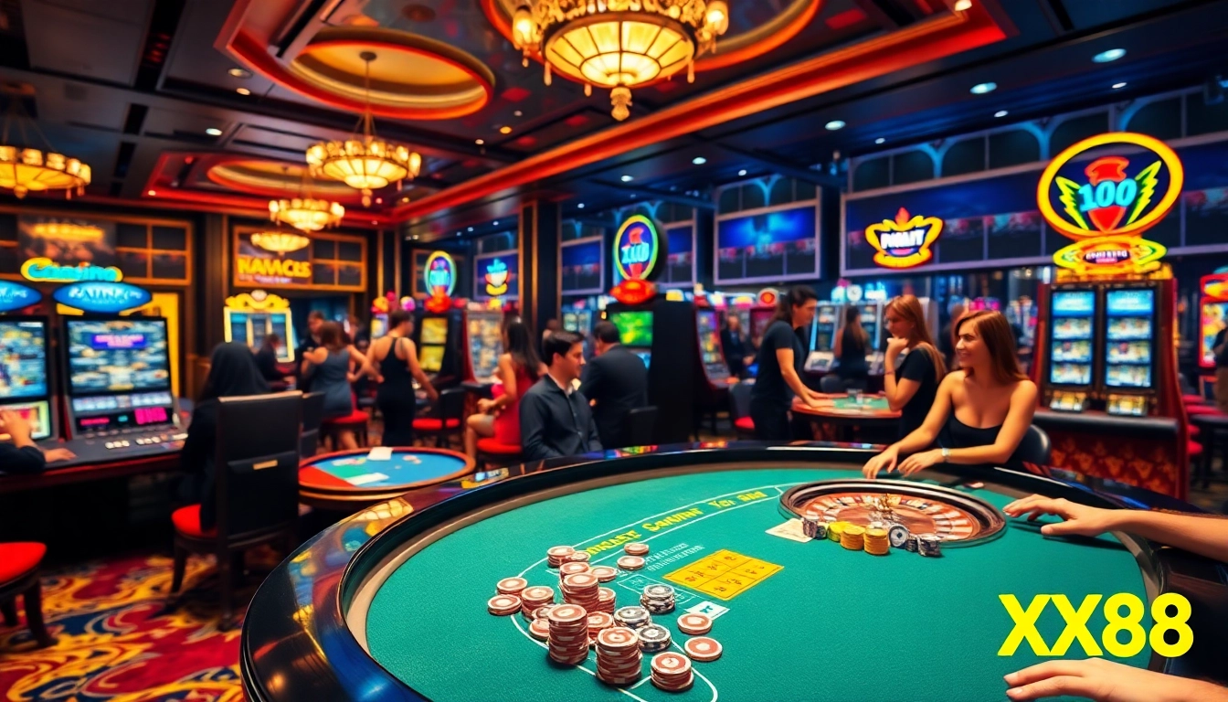 Experience thrilling gameplay at https://xx88.boats/ with colorful casino tables and vibrant poker chips.