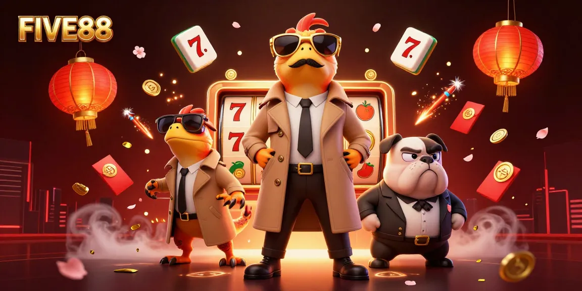 Enter the FIVE88 VIP lounge with raptors in disguise amid vibrant casino elements.