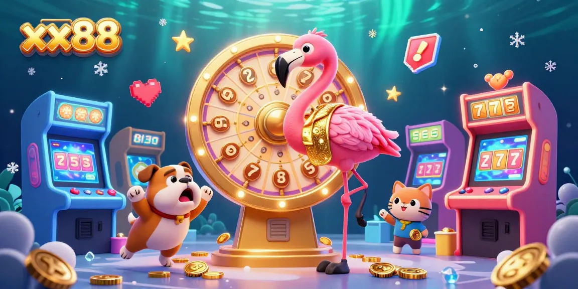 Experience the thrill of xx88 with a dynamic game show scene featuring colorful characters and casino elements.