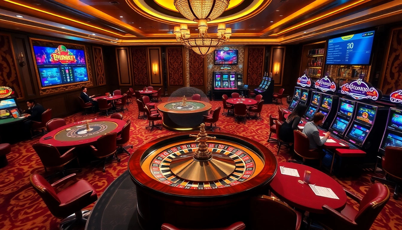 Experience the thrill of betting at Nhà Cái QQ88 with luxurious casino tables and vibrant gaming interfaces.