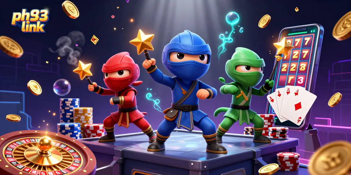 Experience thrilling action with the ph33 link at this vibrant casino scene featuring energetic chameleon ninjas.