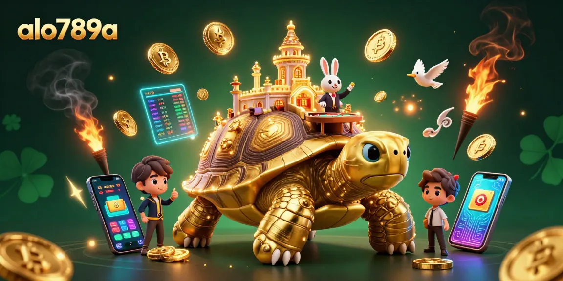 Experience exciting gameplay at alo789a with a unique casino scene featuring a golden tortoise and a lively rabbit dealer.